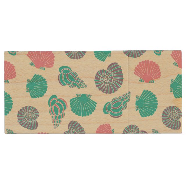 Pastel Seashell Pattern 1 Wood USB Flash Drive (Front)