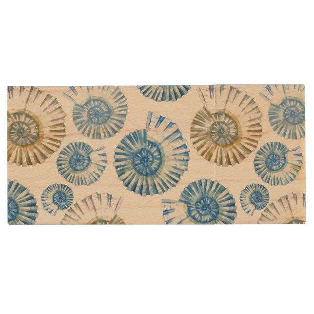 Pastel Seashell Pattern 2 Wood USB Flash Drive (Front)