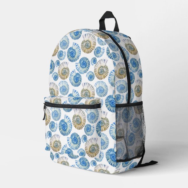 Pastel Seashell Pattern Printed Backpack (Back Corner Right)