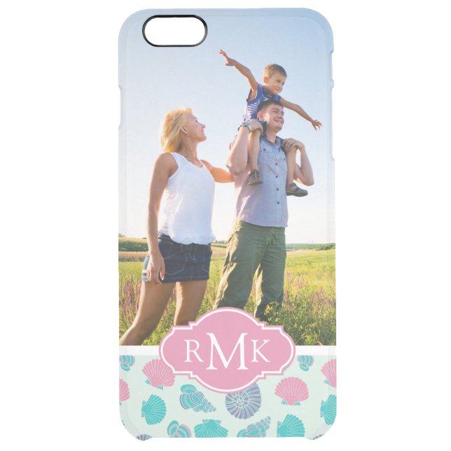 Pastel Seashell Pattern | Your Photo & Monogram Uncommon iPhone Case (Back)