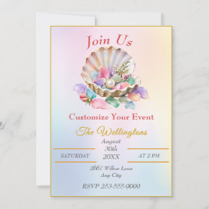 Pastel Seashell Pearl Coastal Design Customize Invitation