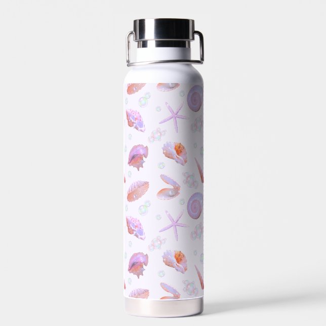 Pastel Seashell & Pearl Ocean Aesthetic Water Bottle (Back)