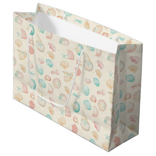 Pastel Seashell Starfish Blue Peach Coastal Large Gift Bag