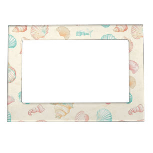 Pastel Seashell Starfish Blue Peach Coastal Magnetic Frame