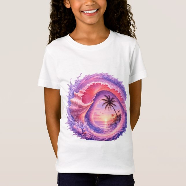 Pastel Seashell Sunset Wave – Dreamy Tropical Ocea T-Shirt (Front)