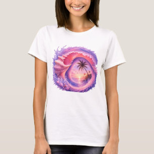Pastel Seashell Sunset Wave – Dreamy Tropical Ocea T-Shirt