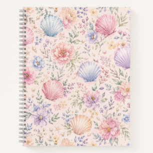 Pastel Seashell Watercolor Beach Pattern Notebook
