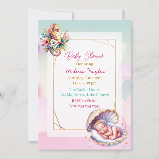Pastel Seaside Girl's Baby Shower Coastal Themed Invitation (Front)