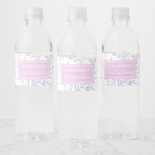 Pastel Seaweed Mermaid Girl 1st Birthday Water Bottle Label