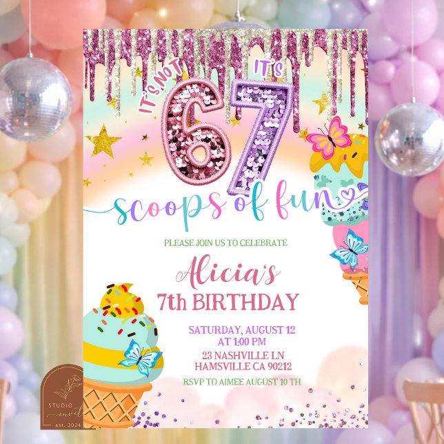  Pastel Sequin 67 Ice Cream birthday Invitation (Creator Uploaded)