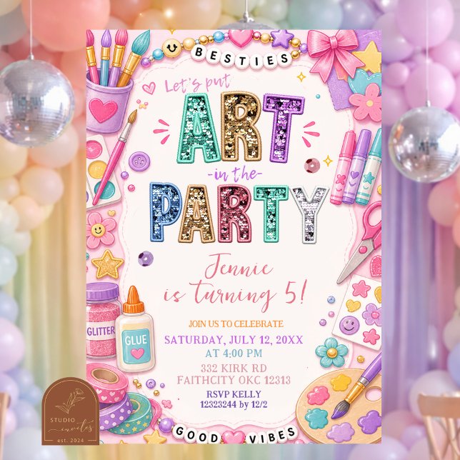 Pastel Sequin Art Party Birthday Invitation (Creator Uploaded)