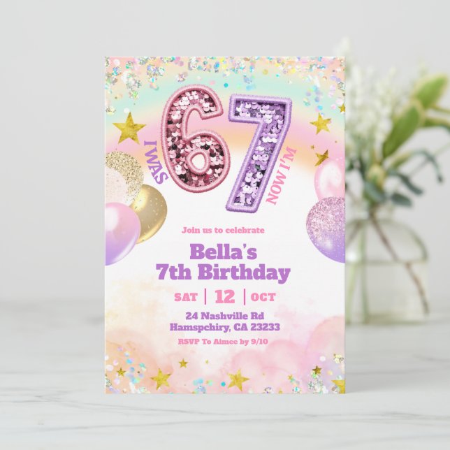 クリミナルガールズ INVITATION（The Best Price） Vit Pastel Sequin Glitter 67 Girl Birthday Invitation | Zazzle