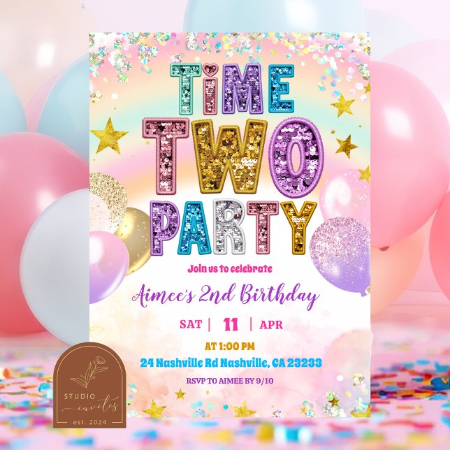 Pastel Sequin Glitter Time TWO Party Invitation (Creator Uploaded)