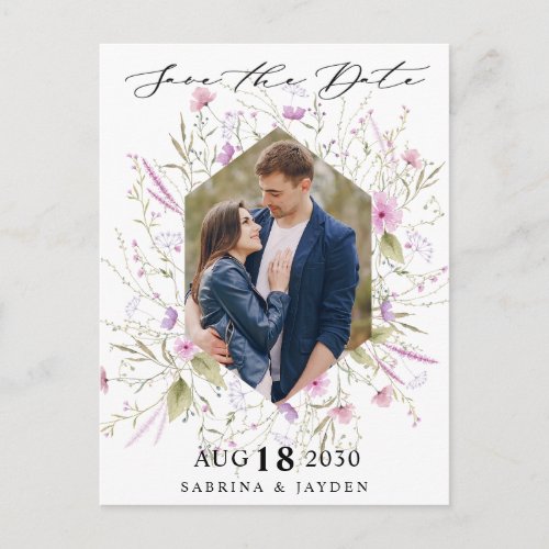 Pastel Shade Blush Pink Floral Photo Save The Date Invitation Postcard