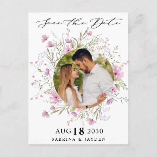 Pastel Shade Blush Pink Floral Photo Save The Date Invitation Postcard