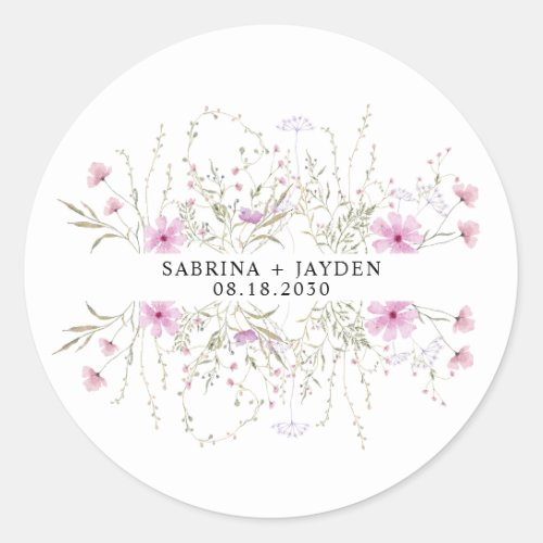 Pastel Shade Blush Pink Wild Floral Wedding Classic Round Sticker