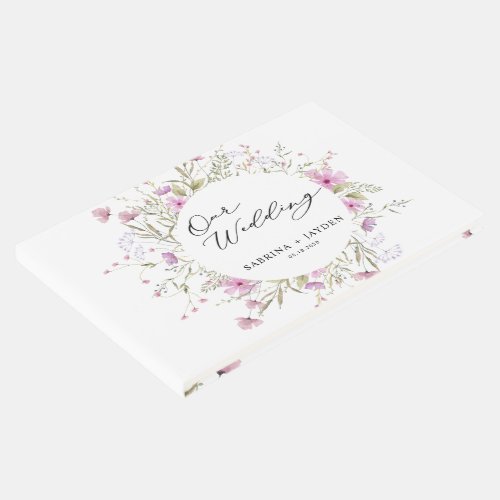 Pastel Shade Blush Pink Wild Floral Wedding Guest Book