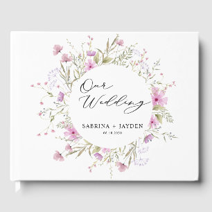 Pastel Shade Blush Pink Wild Floral Wedding Guest Book