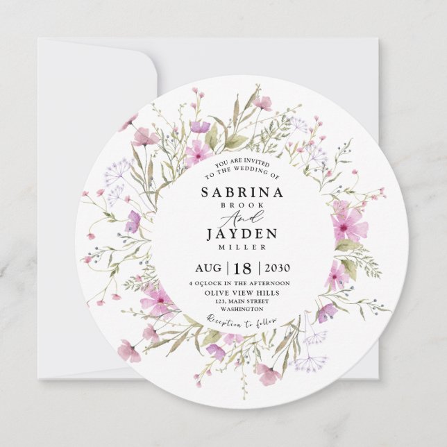 Pastel Shade Blush Pink Wild Floral Wedding Invitation (Front)