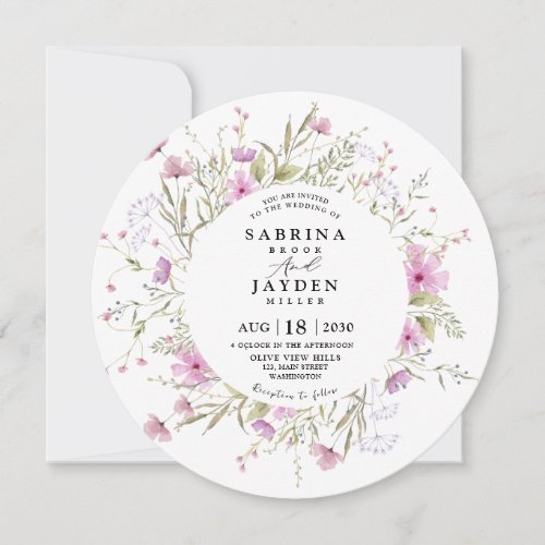 Pastel Shade Blush Pink Wild Floral Wedding Invitation