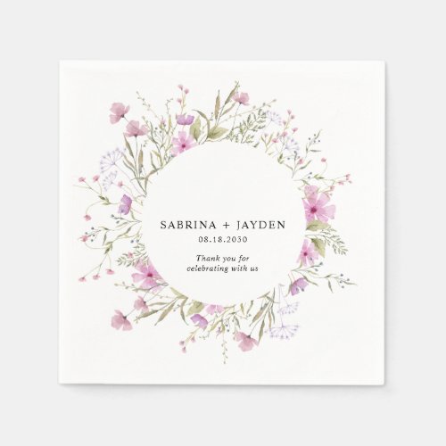 Pastel Shade Blush Pink Wild Floral Wedding Napkins