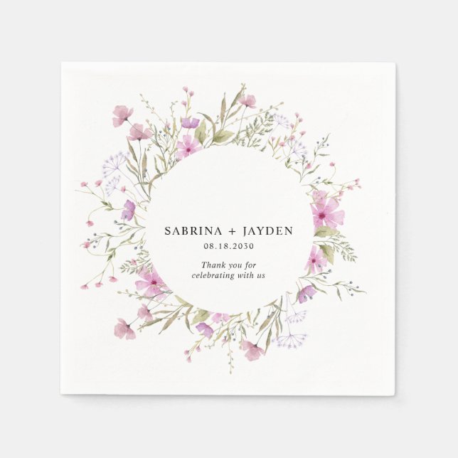 Pastel Shade Blush Pink Wild Floral Wedding Napkins (Front)