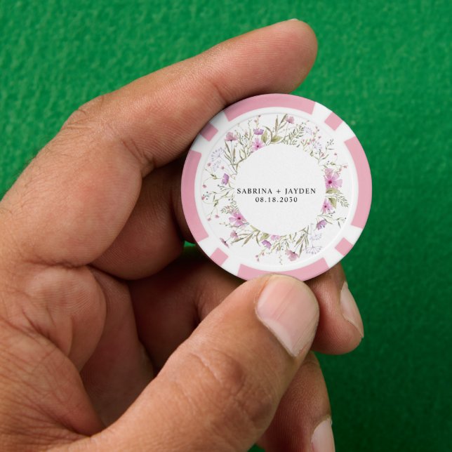 Pastel Shade Blush Pink Wild Floral Wedding Poker Chips (Hand)