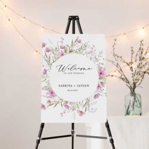 Pastel Shade Pink Wild Floral Wedding Welcome Foam Board