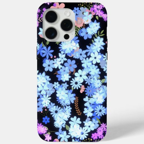 pastel shades floral pattern Black BG iPhone 15 Pro Max Case