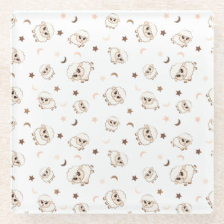 Pastel Sheep Pattern Glass Coaster