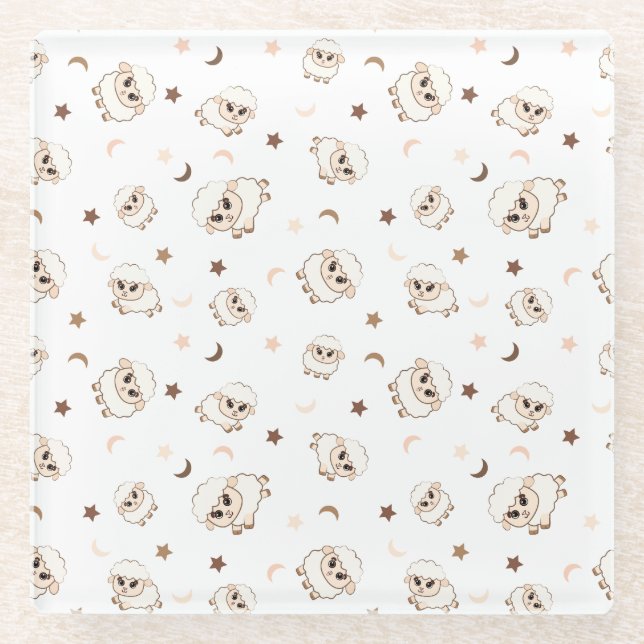 Pastel Sheep Pattern Glass Coaster (Front)