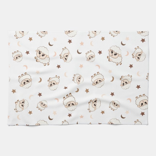 Pastel Sheep Pattern Kitchen Towel (Horizontal)