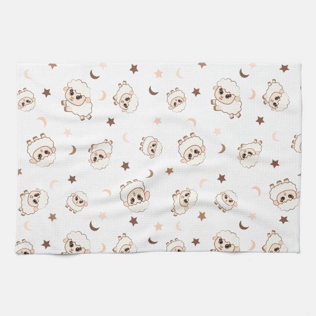 Pastel Sheep Pattern Kitchen Towel (Horizontal)