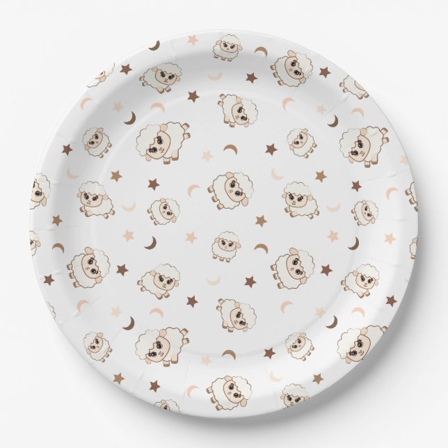 Pastel Sheep Pattern Paper Plates (Front)