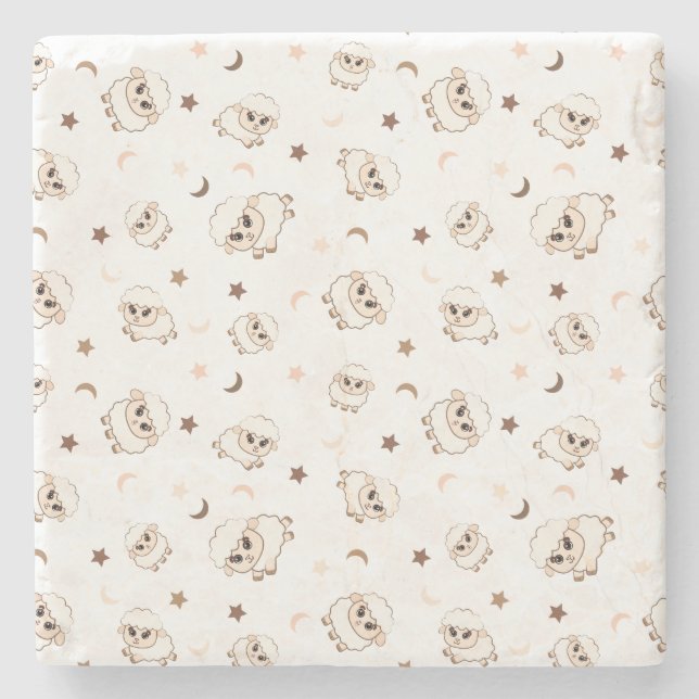 Pastel Sheep Pattern Stone Coaster (Front)