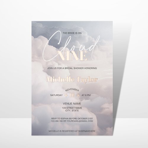 Pastel Shes on Cloud Nine Bridal Shower Foil Invitation