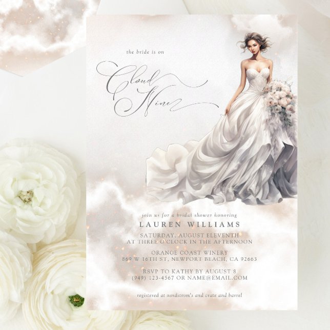 Pastel She's On Cloud Nine Dreamy Bridal Shower Invitation (Join us on Cloud Nine for her dreamy bridal shower!)