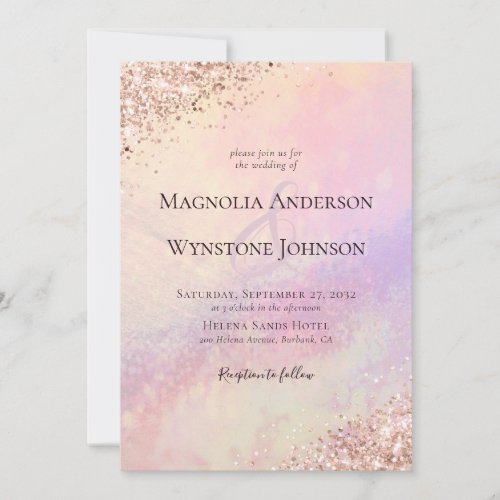 Pastel Shimmer Gold Glitter Wedding Invitation