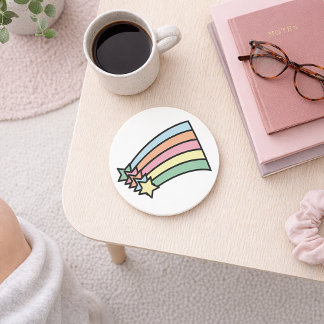 Pastel Shooting Star Rainbow Retro Aesthetic Drink Coaster