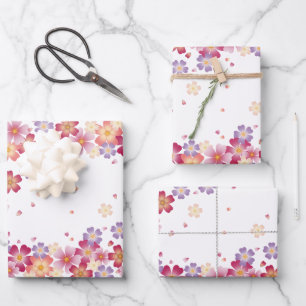 Pastel Showers of Plum & Cherry Blossoms Wrapping Paper Sheets