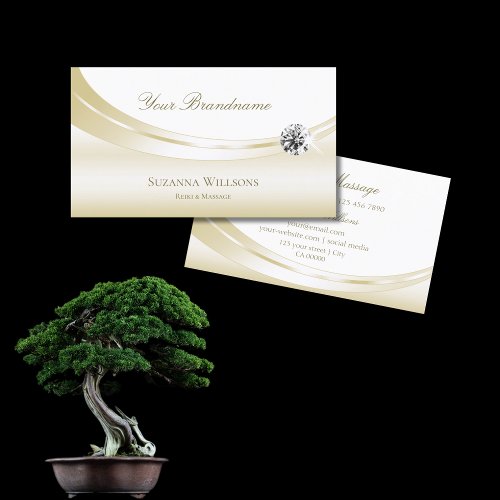 Pastel Silk Gold and White with Sparkle Diamond Business Card