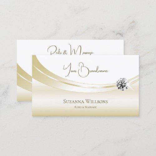 Pastel Silk Gold and White with Sparkling Diamond Business Card