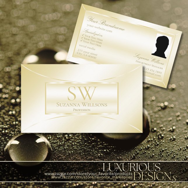 Pastel Silk Gold Decorated with Monogram and Photo Business Card (Creator Uploaded)