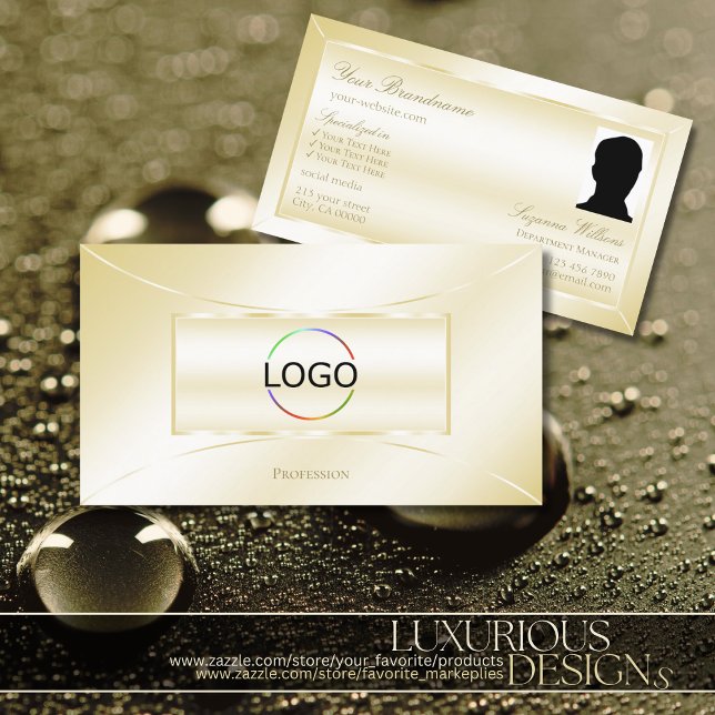 Pastel Silk Gold Decoration with Logo and Photo Business Card (Creator Uploaded)
