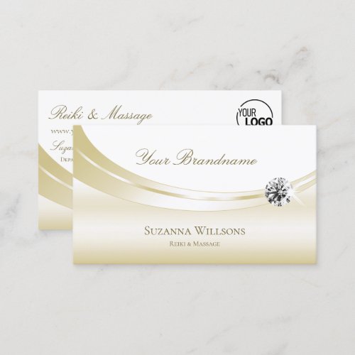 Pastel Silk Gold White with Logo and Luxe Diamond Business Card