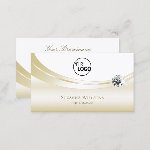 Pastel Silk Gold White with Logo and Spark Diamond Business Card