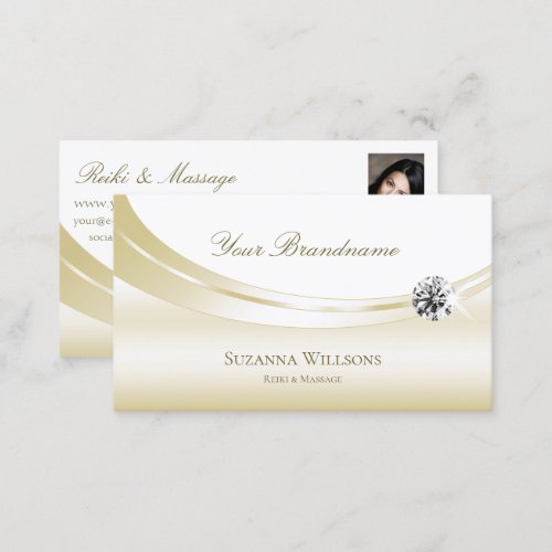 Pastel Silk Gold White with Photo and Luxe Diamond Business Card