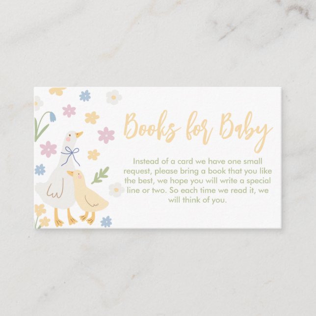 Pastel Silly Goose Baby Shower Books for Baby Enclosure Card (Front)