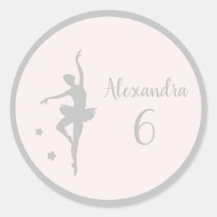 Pastel Silver ballerina birthday party Own name Classic Round Sticker