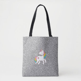 Pastel Silver Glitter Unicorn Tote Bag